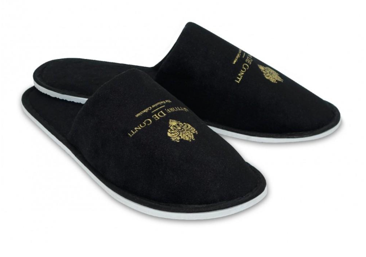 Hotelpantoffel Vittore De Conti aus Velours, Schwarz