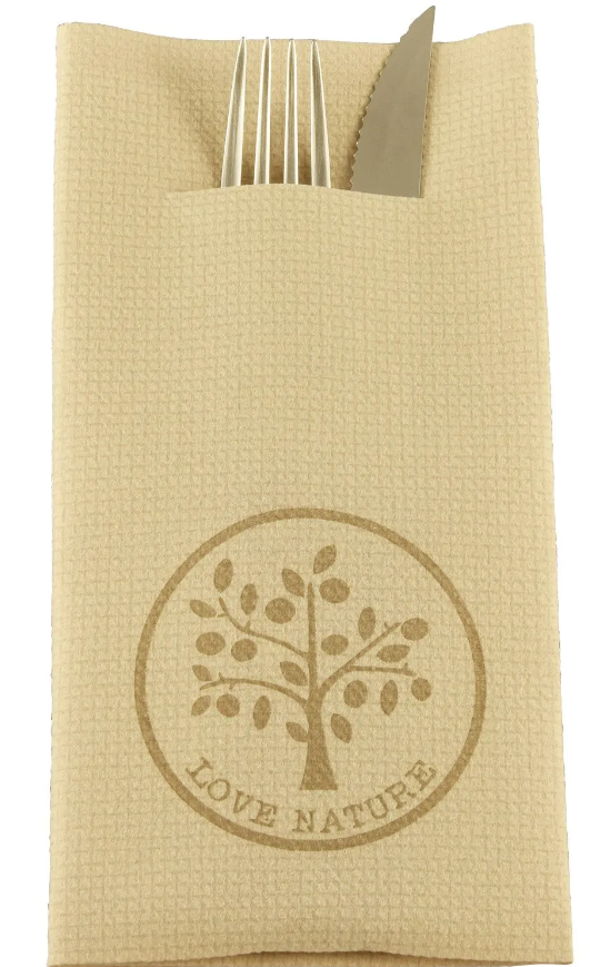Airlaid-Serviette Love Nature mit Bestecktasche 40x40 in 1/8 Falz, 65gr/m²