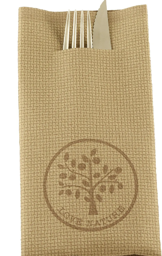 Airlaid-Serviette Love Nature mit Bestecktasche 40x40 in 1/8 Falz, 65gr/m²